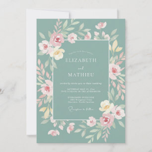 Staubige Celadon-Aquarell-Reben-Hochzeit Einladung