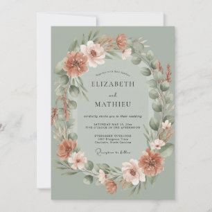 Staubige Celadon-Kranz-Hochzeit Einladung