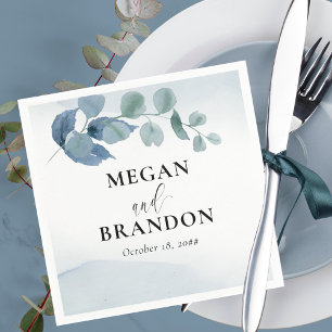 Staubige Eukalyptus-Aquarell-Laubhochzeit Serviette