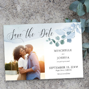 Staubige Eukalyptus-Hochzeit Elegantes Blattwerk F Save The Date
