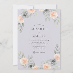 Staubige Flieder-Pfirsich-Blüten-Hochzeit Einladung