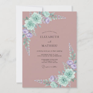 Staubige gedämpfte Malven-Pfingstrosen-Hochzeit Einladung