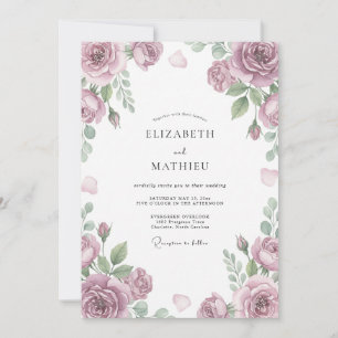 Staubige gedämpfte Malvenblüten-Hochzeit Einladung