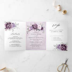 Staubige lila Blüten - Moody Floral Hochzeit Dreifach Gefaltete Ankündigung