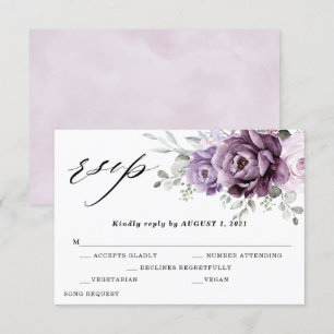 Staubige lila Blüten - Moody Floral Hochzeit RSVP Karte