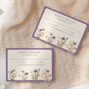 Staubige lila Boho-Wildblumenhochzeit RSVP Karte