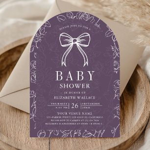 Staubige Lila-Linienkunst Coquette-Bogen Babyparty Einladung