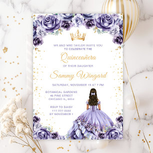 Staubige lila Prinzessin Floral Quinceañera Einladung