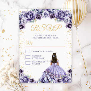 Staubige Lila Prinzessin Floral Quinceañera RSVP Karte