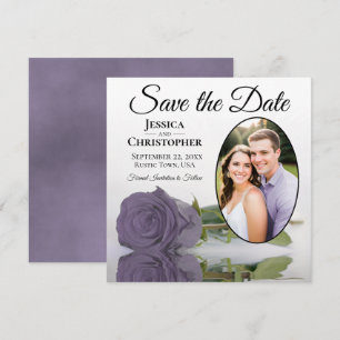 Staubige lila Rose auf weißem ovalem Foto-chic-Hoc Save The Date
