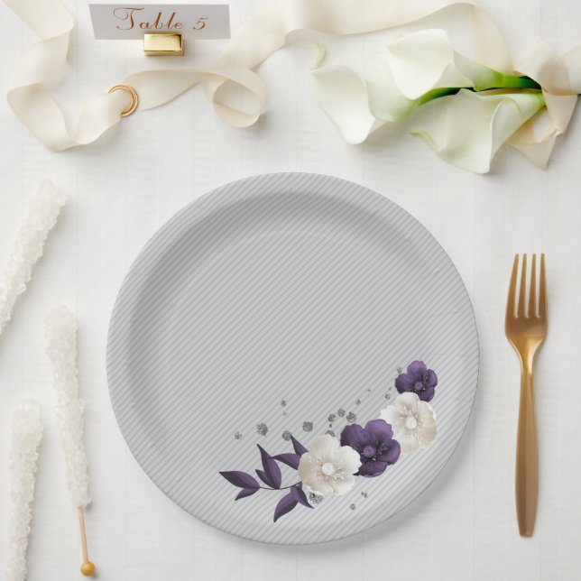 staubige lila weiße Blumen botanisch Pappteller (Hochzeit)