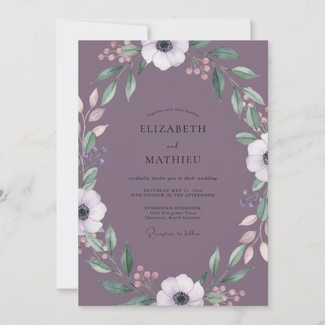 Staubige Malven-Anemonen-Hochzeit Einladung (Vorderseite)