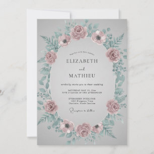 Staubige Mauve-Aqua-Kranz-Hochzeit Einladung