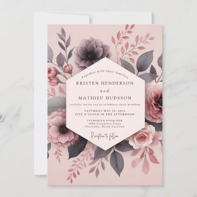 Staubige Mauve-Hazy-Bloom-Hochzeit Einladung (Vorderseite)