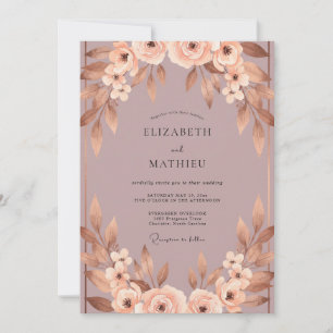 Staubige Mauve-Kupfer-Blatt-Eukalyptus-Hochzeit Einladung