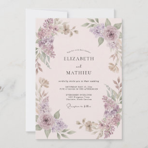 Staubige Mauve-Lilac-Pfingstrosen-Hochzeit Einladung