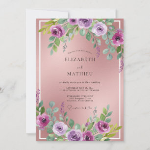 Staubige Mauve-Magenta-Ranunculus-Eukalyptus-Hochz Einladung