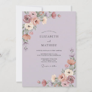 Staubige Mauve-Pfingstrosen-Hochzeit Einladung