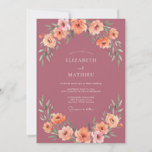 Staubige Mauve-Pfirsich-Blüten-Hochzeit Einladung