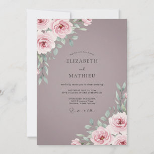 Staubige Mauve-Rosen-Hochzeit Einladung