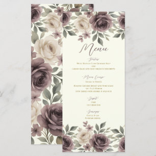 Staubige Mauve- und Elfenblüten-Hochzeitsmenü Menükarte