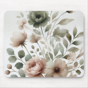 Staubige Olive & Rosa Aquarell Moderne Floral Mousepad