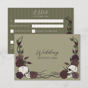Staubige Oliven-Schädel-Blumen-Hochzeits-RSVP Save The Date
