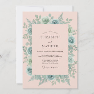 Staubige Pfirsich-Aquablüten-Hochzeit Einladung
