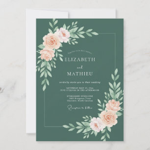 Staubige Pfirsich-Botanik-Hochzeit Einladung