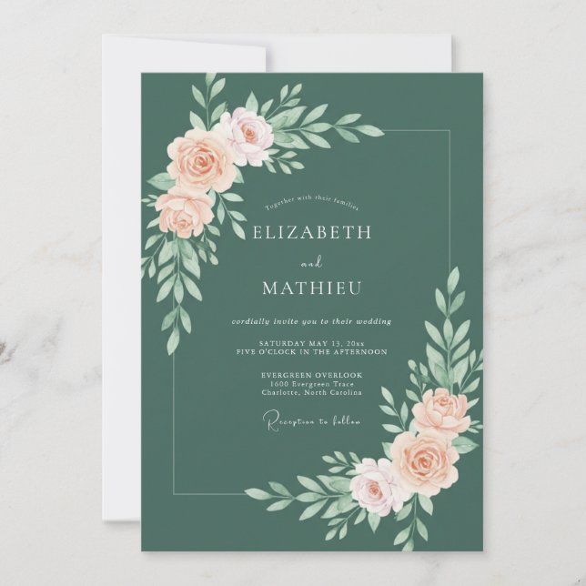 Staubige Pfirsich-Botanik-Hochzeit Einladung (Vorderseite)