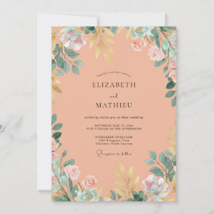 Staubige Pfirsich-Wildblumen-Hochzeit Einladung