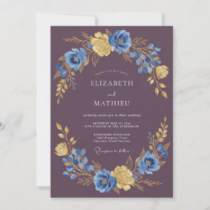 Staubige Pflaumen-Blumenkranz-Hochzeit Einladung