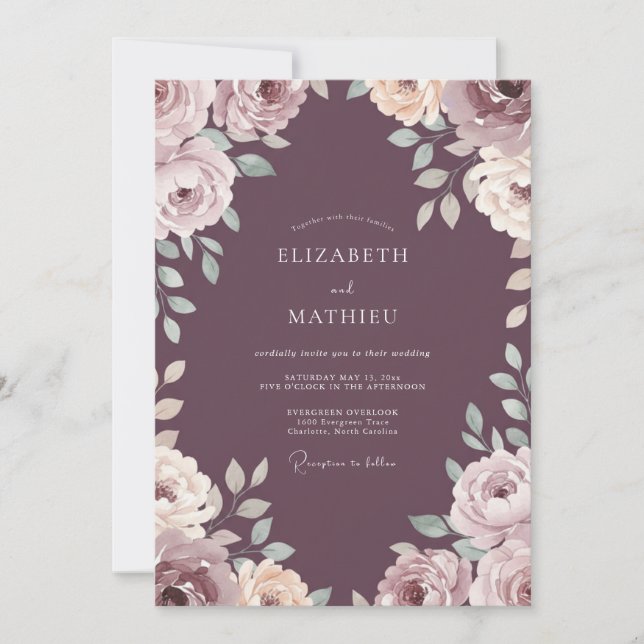 Staubige Pflaumen-Rosé-Hochzeit Einladung (Vorderseite)
