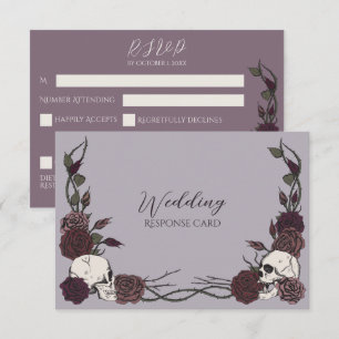 Staubige Pflaumen-Schädel- und Rosen-Hochzeit-RSVP Save The Date