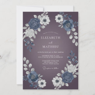 Staubige Pflaumen-Schiefer-Blüten-Hochzeit Einladung
