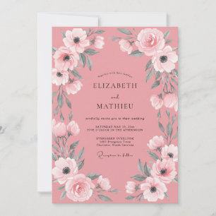 Staubige rosa Anemone Hochzeit Einladung