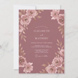 Staubige rosa Blütenhochzeit Einladung
