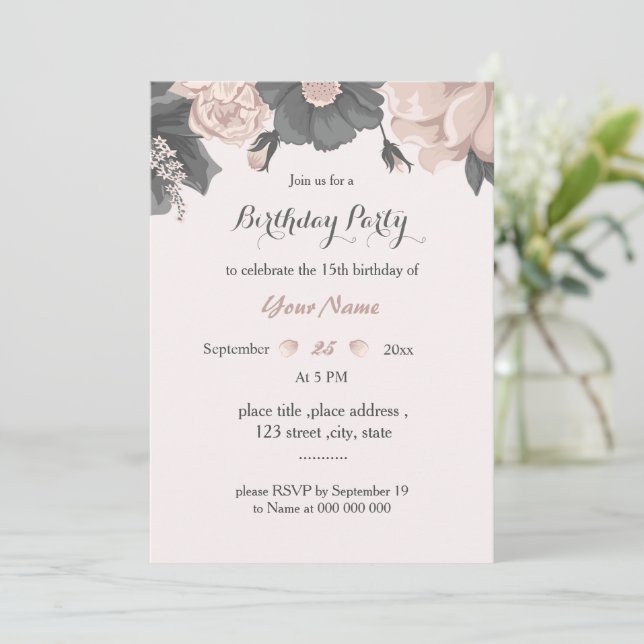 staubige, rosa dunkelgraue Blume phantastischer Ge Einladung (Stehend Vorderseite)