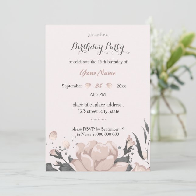 staubige, rosa dunkelgraue Blume phantastischer Ge Einladung (Stehend Vorderseite)