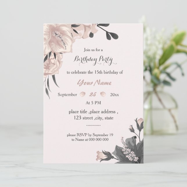 staubige, rosa dunkelgraue Blume phantastischer Ge Einladung (Stehend Vorderseite)