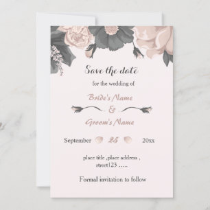 staubige, rosa graue Blume Save the Date phantasti Einladung