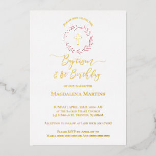 staubige rosa Kruste Taufe und 1. Geburtstag Folieneinladung