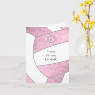 staubige rosa mädchenhafte Volleyball Geburtstag j Karte