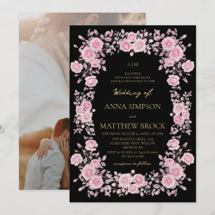 Staubige rosa Rosen elegante Blumenrahmen Hochzeit Einladung