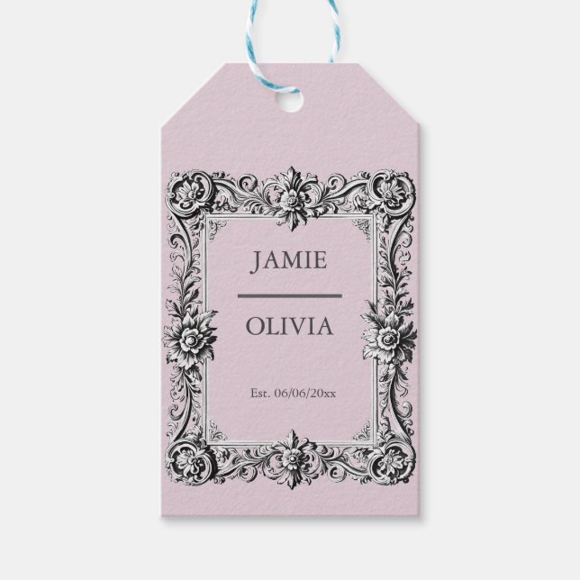 staubige rosa Viktorianische Scroll Frame - Hochze Geschenkanhänger (Vorderseite)