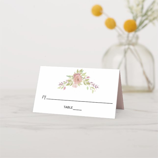 staubige Rose Aquarellfarben Blume Shabby Chic Platzkarte (Vorderseite)