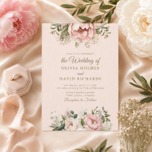 Staubige Rosé-Blumen-Hochzeitseinladung Einladung