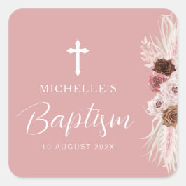 staubige Rose Blumenkreuz Quadratischer Aufkleber