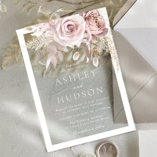 Staubige Rose & Blush Hochzeit Weißer Rand Acryleinladungen