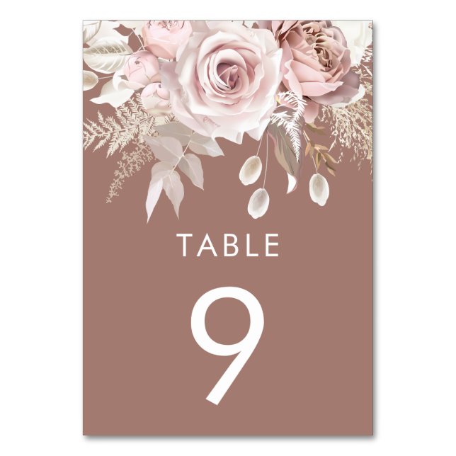 Staubige Rose & Blush Lehm Hochzeitsempfang Tischnummer (Vorderseite)